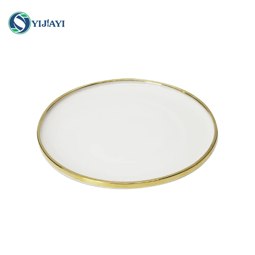 Vajilla de cerámica chapada en oro, creativa, de lujo, 6 en 8 en 10 pulgadas, plato de porcelana para carne occidental, fruta, fideos, plato de mesa para boda