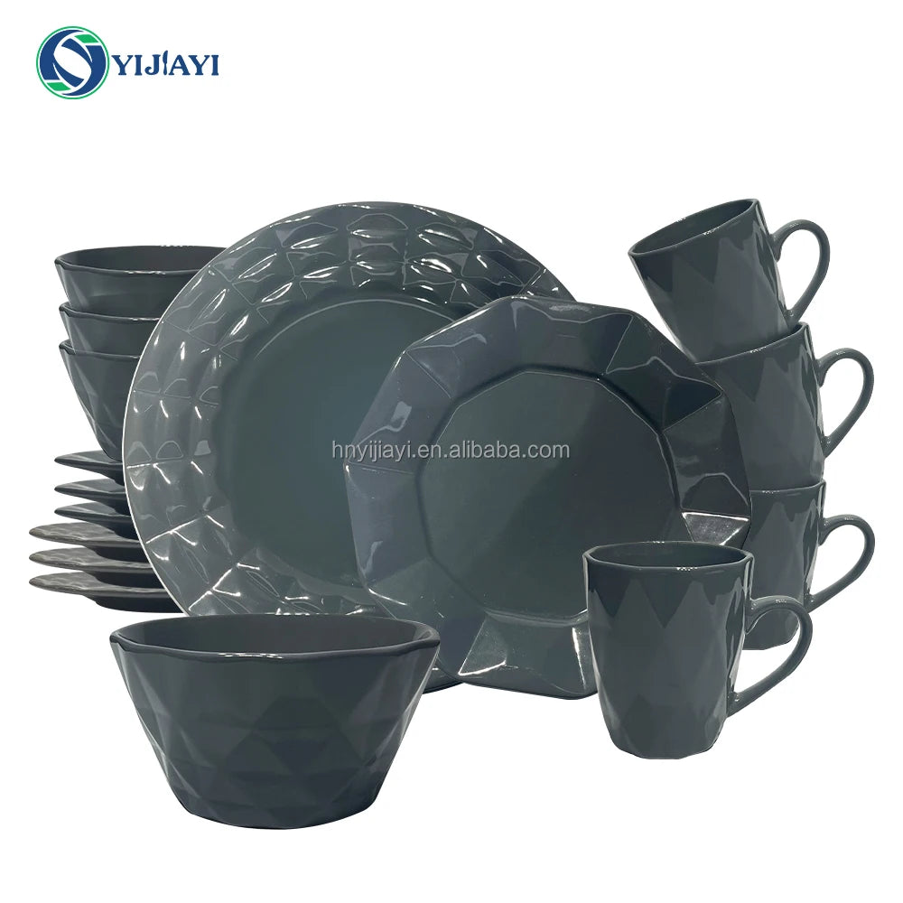 Dinner Set black and red Solid Two Stone Color Glazed Stoneware Ceramic Crockery Dinnerware