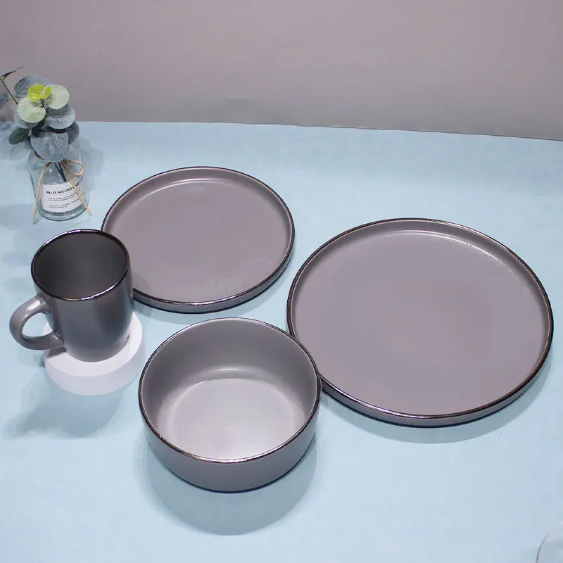 16pcs Home Hotel Restaurant Luxury Reactive Glaze Ceramic Dinnerware color Glaze Stoneware Dinner Set