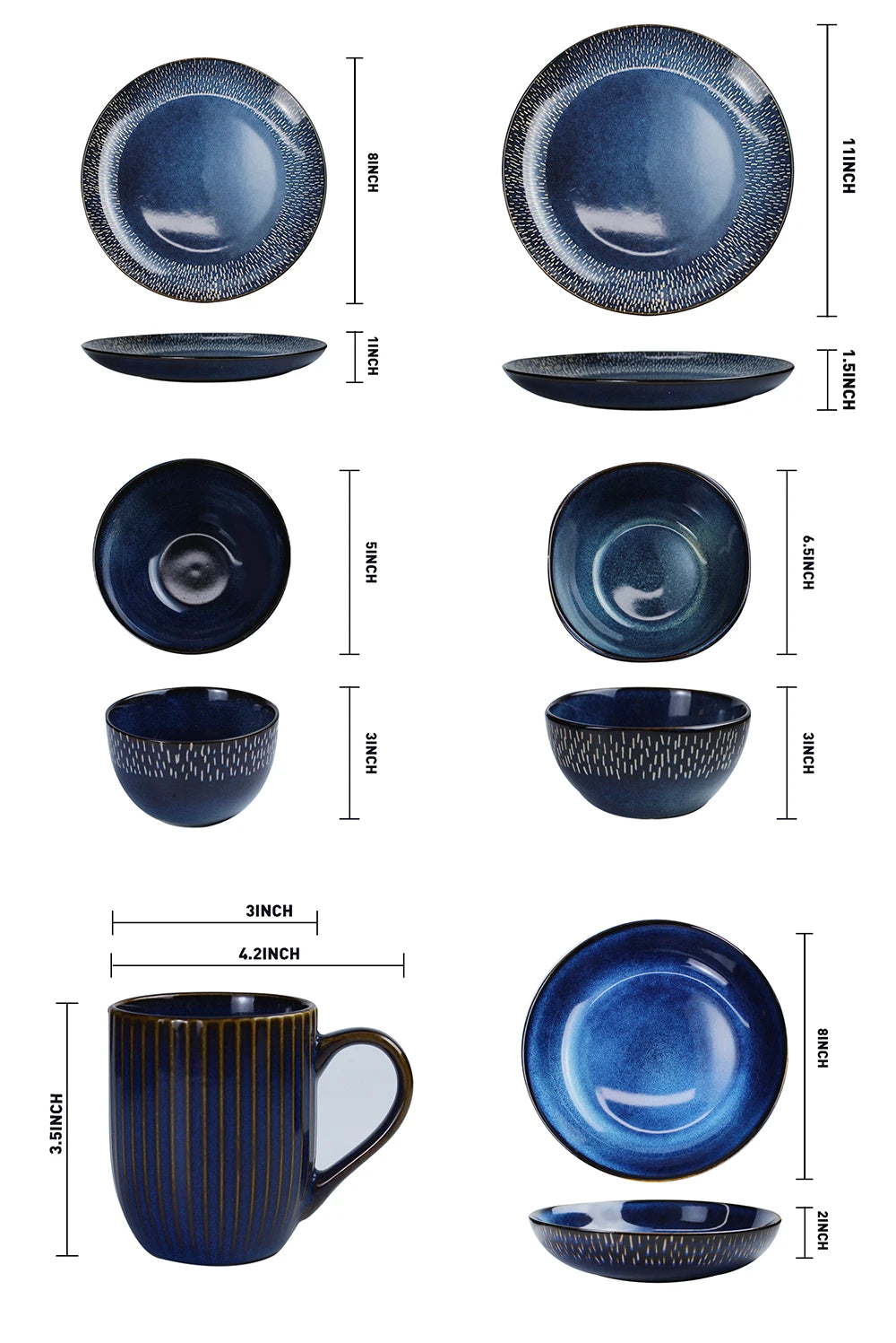 Dinner Set Red Blue Black Solid Two Stone Color Glazed Stoneware Ceramic Crockery Dinnerware