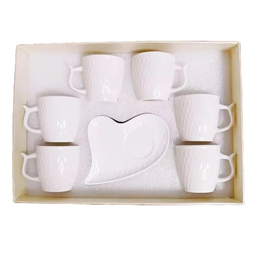 Customized 6 Pcs Cups Saucers Creative Gift Box European Ceramic Dinner Saucer Tea Coffee Set