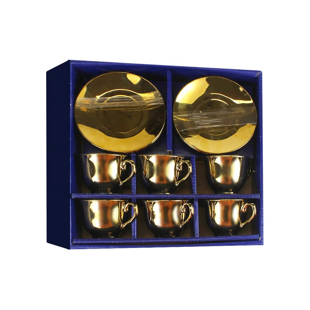 Luxury gold plated tea cup set of 6 arabic cup sets for coffee and tea cups &saucers