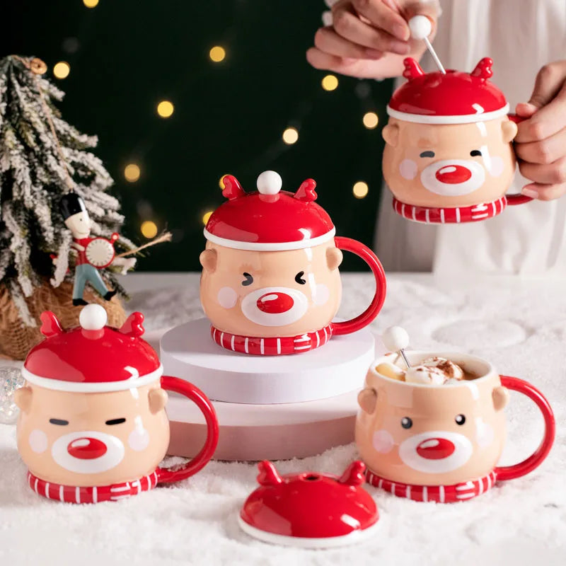 2022 China Supplier Christmas Collection Nordic Funny Cat Mugs Sublimation Porcelain Coffee Tea Cups With Lids