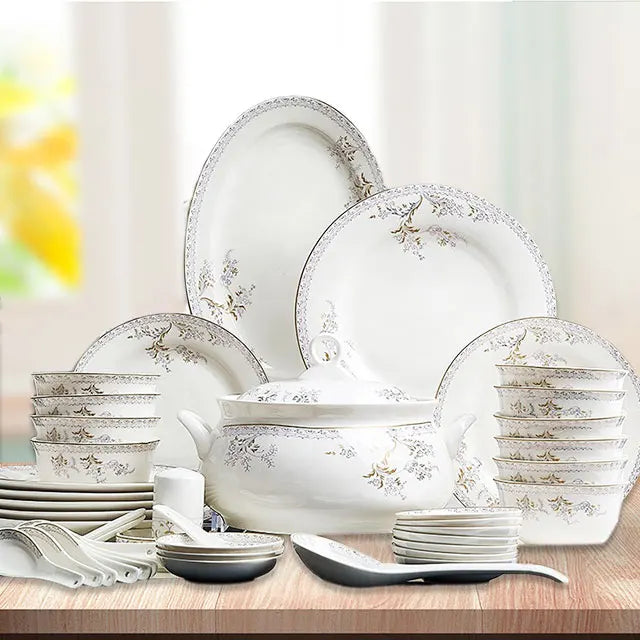 Gold and white Plate plated rim Ceramic Bowls Ceramic dinner Plates dishes dinnerware tray  in bulk french dinnerware