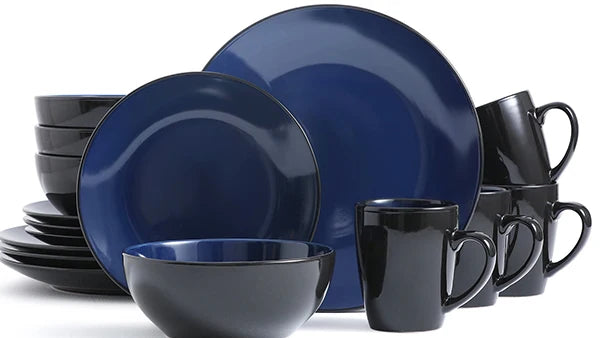 Dinner Set Red Blue Black Solid Two Stone Color Glazed Stoneware Ceramic Crockery Dinnerware