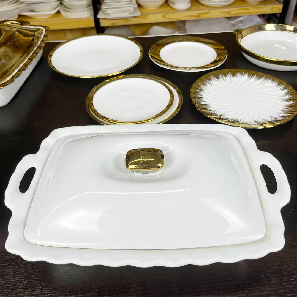 JIUWANG guangzhou gold-plated ceramic porcelain casserole dish with lid Set soup pot rose gold with lib  for cooking sets