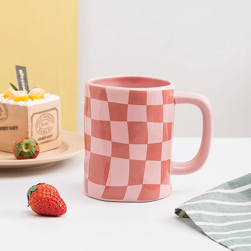 New Product Checkerboard Irregular Nordic Ceramic China Modern Coffee Customised Mugs