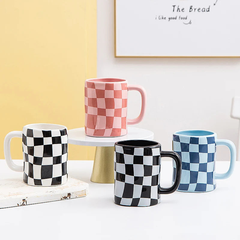 New Product Checkerboard Irregular Nordic Ceramic China Modern Coffee Customised Mugs