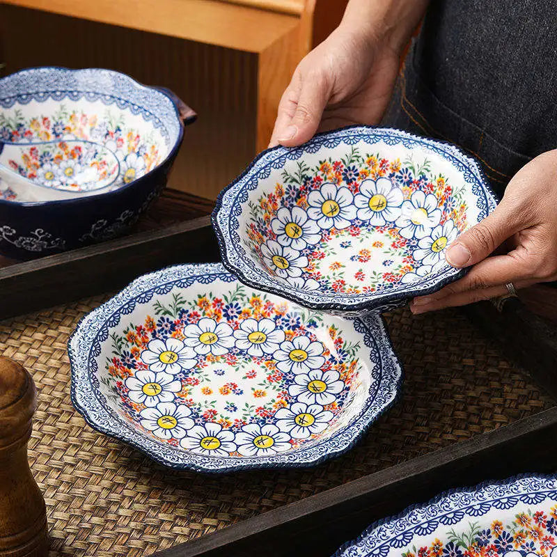 Top selling products 2023 retro style design ceramic dishes & plates porcelain bowls tableware plates sets dinnerware