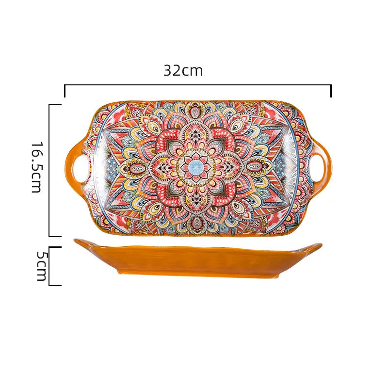 2022 hot selling ceramic plate Bohemian style new design ceramic serving plate8 inch /10 inch party plate sets