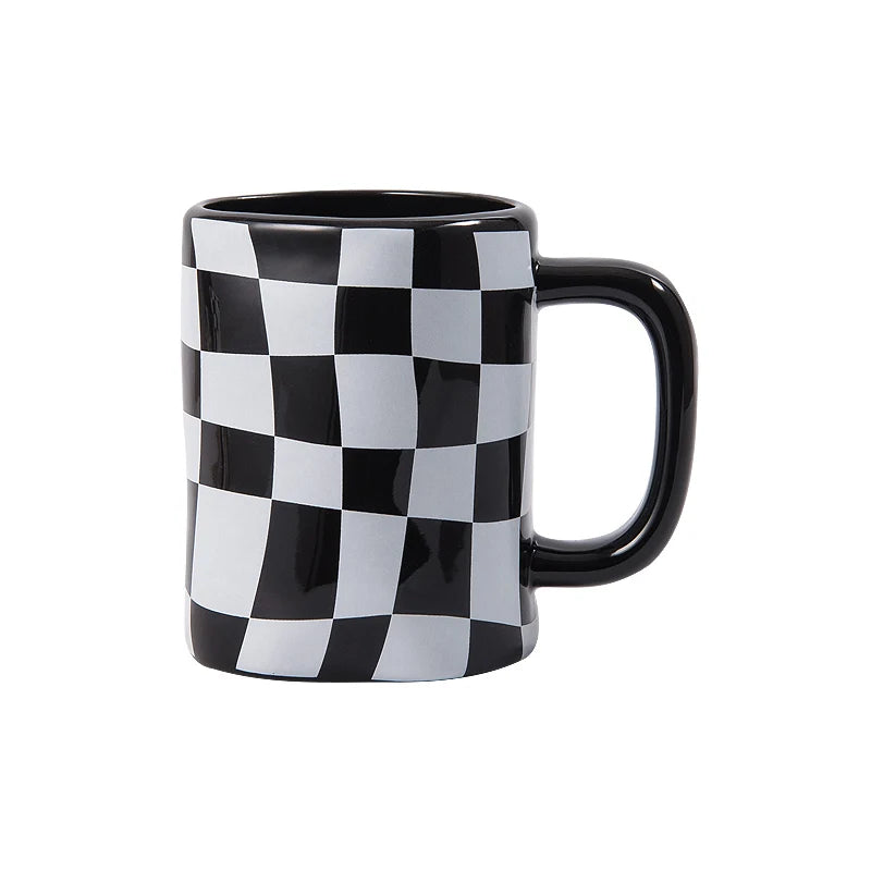 Wholesalers Modern Checkerboard Irregular Luxury Custom Logo Christmas Ceramic Coffee Mugs