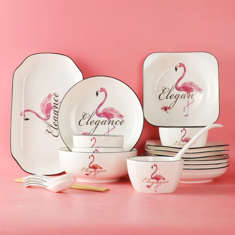 Top Quality Party flamingo Tableware Bulk Ceramic Dinner Plate Dinnerware For Cheap Prices