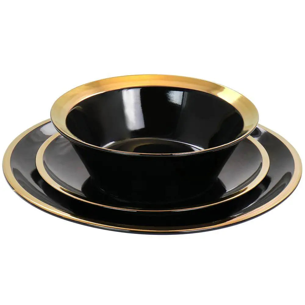 bulk  wedding Nordic Under Glazed black Ceramic Dinner Plate Porcelain Dinnerware Gold Rim Hotel Dinner Set