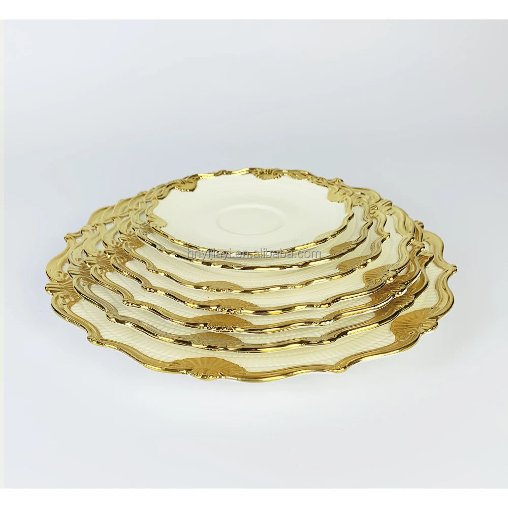 JIUWANG Hot Sell Cheap Restaurant Plate With Gold and white Rim Ceramic Bowls Bulk Ceramic Plates Sell By Ton