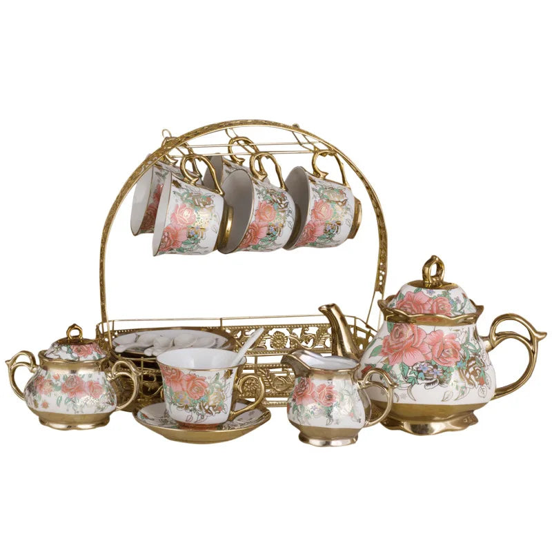 ethiopian European style ceramic coffee set electroplating cup and saucer afternoon tea set 15 piece Wedding Gift Set