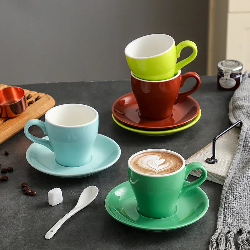 JIUWANG Ceramic Customized Logo Acceptable 80ml/160ml/280ml Heavy Duty Coffee Cups Cups Mugs Porcelain Espresso Cups and Saucers