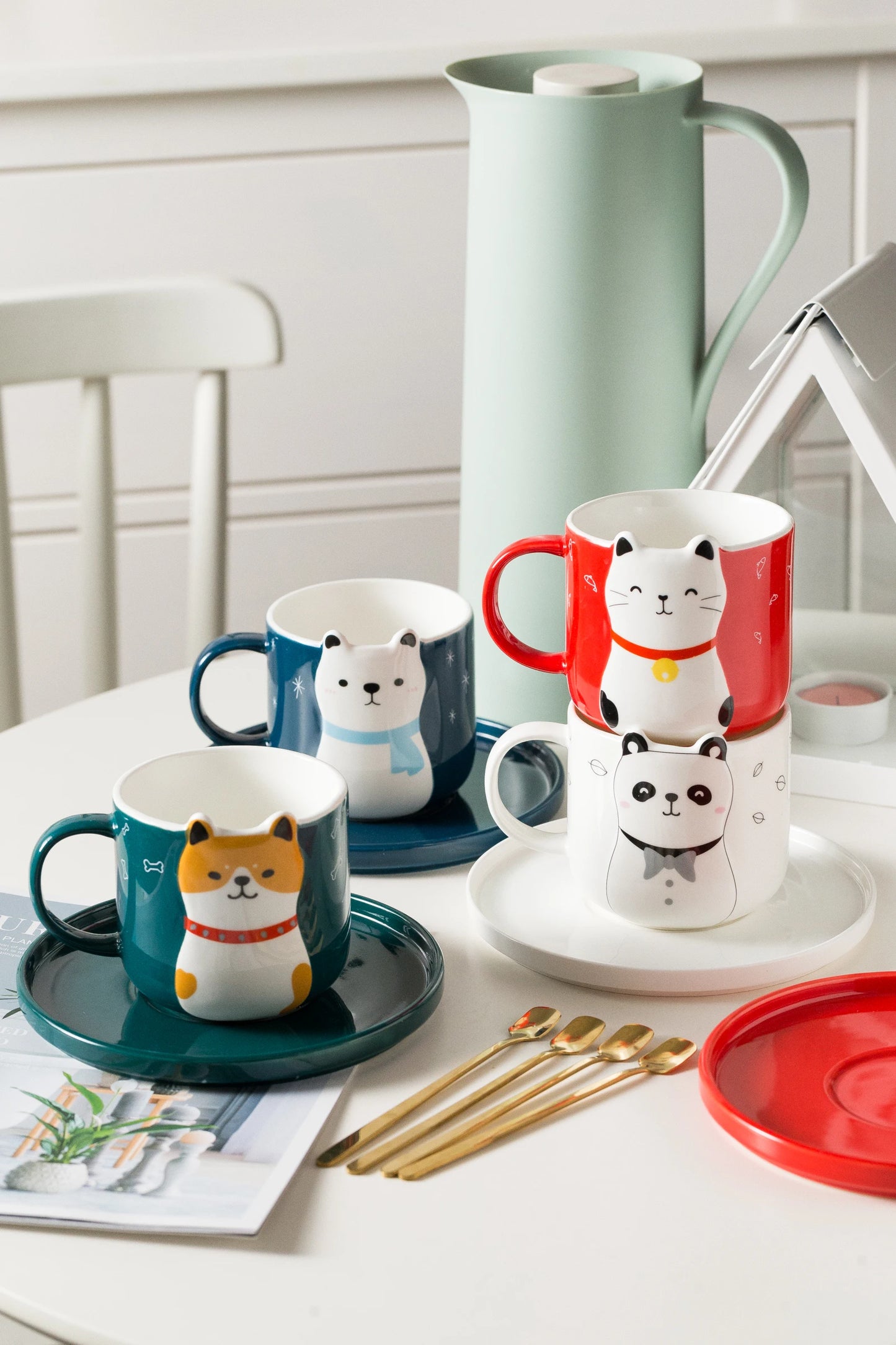 wholesale customized handmade cute animal 3d drinking cups tea coffee ceramic mug for for gift