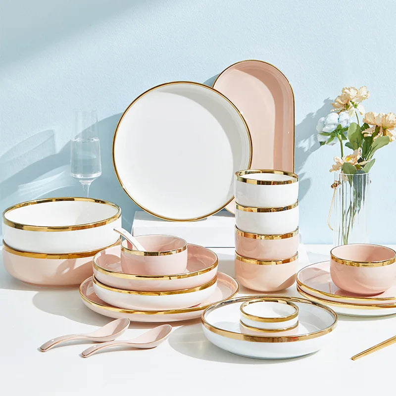 JIUWANG wholesale gold dinner Plate Set Porcelain Luxury Dinnerware Dishes Ceramic Plate