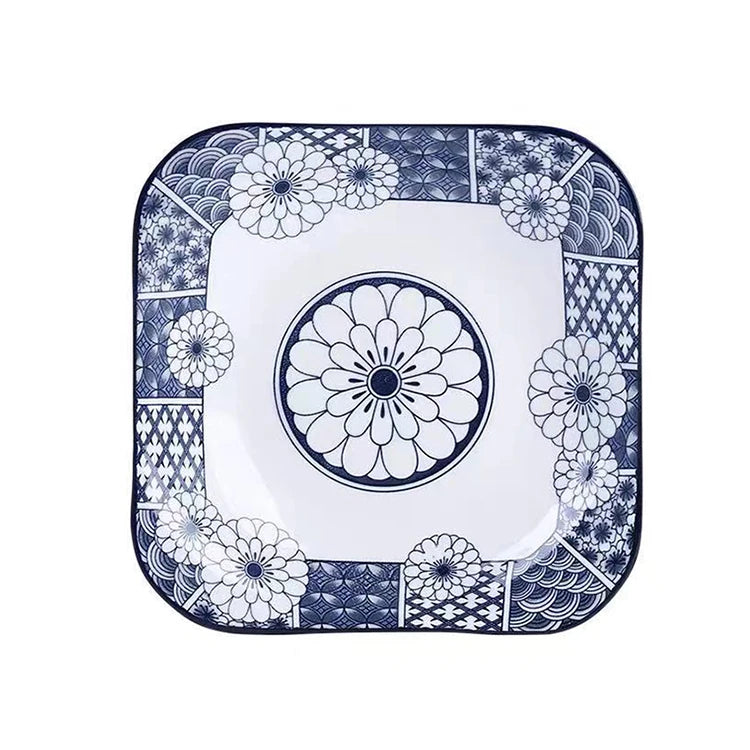 Hot sale porcelain tableware custom logo 8 inch ceramics salad pasta square plate