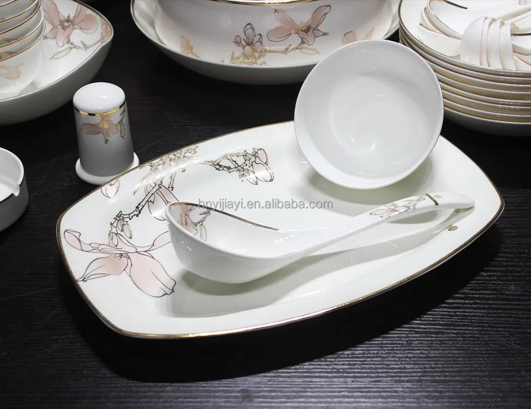 JIUWANG Wholesale 28 56 PCS Plate Bowl Dinnerware Fine Bone China Dinner Sets