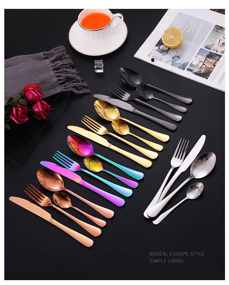 24 Piece cutlery golden silverware flatware spoon and fork set