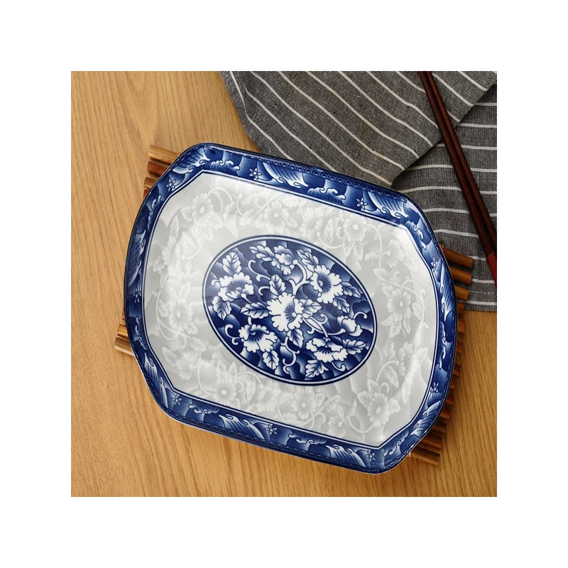 Modern simplicity 11.25 inch long rectangular ceramic cyan plate blue and white ceramic fish plate