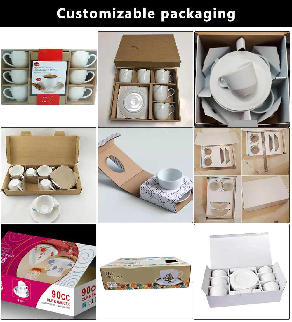 custom printed porcelain milk white fine porcelain bone china cups and saucer sets wholesale 350cc  in box