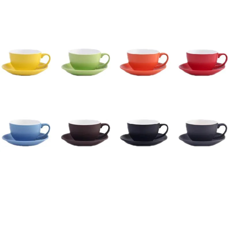 Wholesale nordic Multiple Color Optional Matte 300cc European Porcelain Coffee Cup Ceramic Milk Cup With Saucer Set Cappuccino M