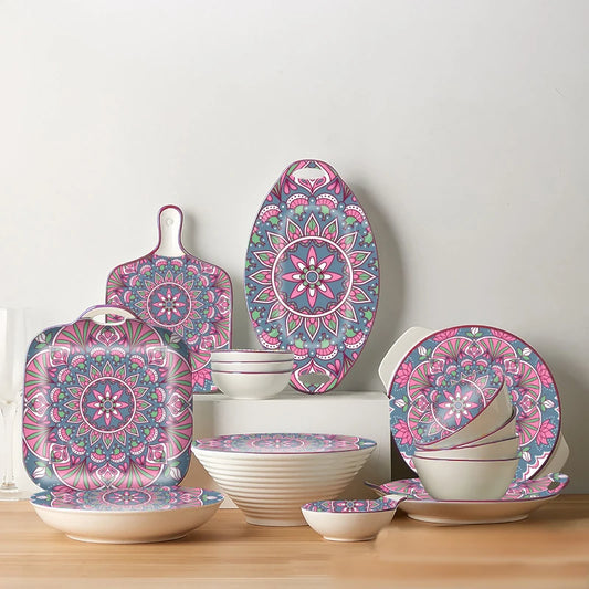 Ceramic Manufacturer Custom Machine Printed Ceramic Tableware Bohemian Style Moroccan Plates