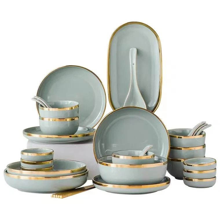 Plate Set Porcelain Luxury Dinnerware Dishes Ceramic Plate Set Porcelain Dinnerware Household plat en porcelaine serving plate