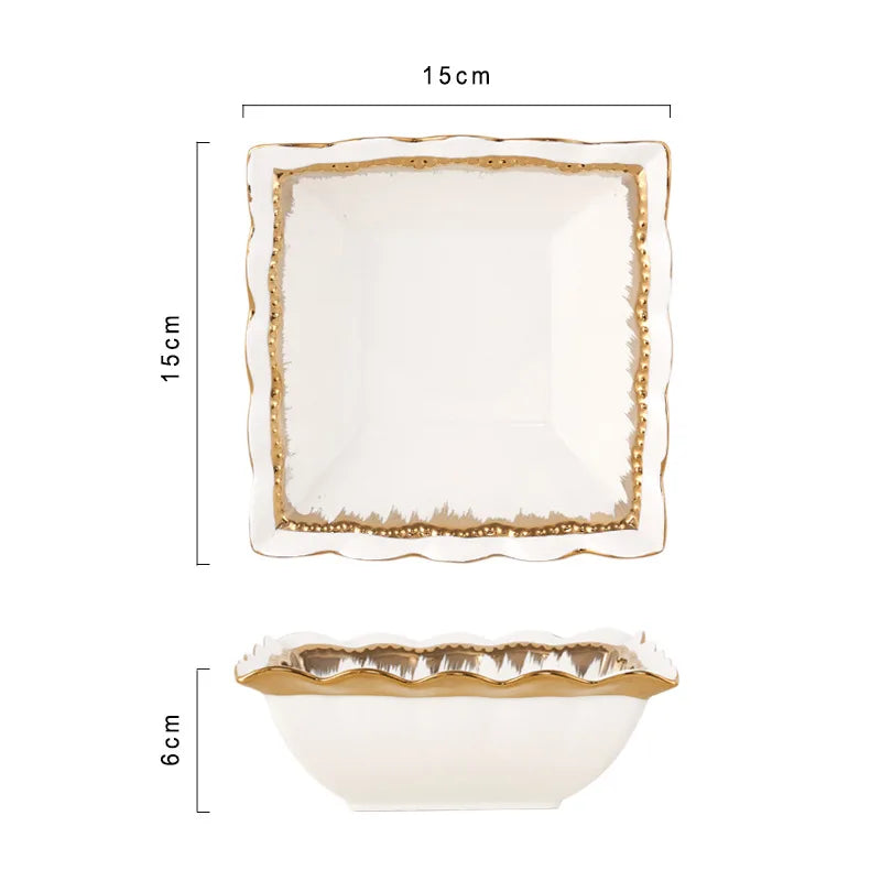 JIUWANG factory OEM ODM free sample round luxury white dinner plate with gold rim different shapes