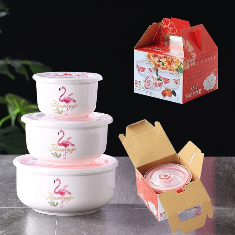 Cupcustom printed plastic bow set microwave safe storage food container fruit serving fresh seal bowls noodle bowl with lid