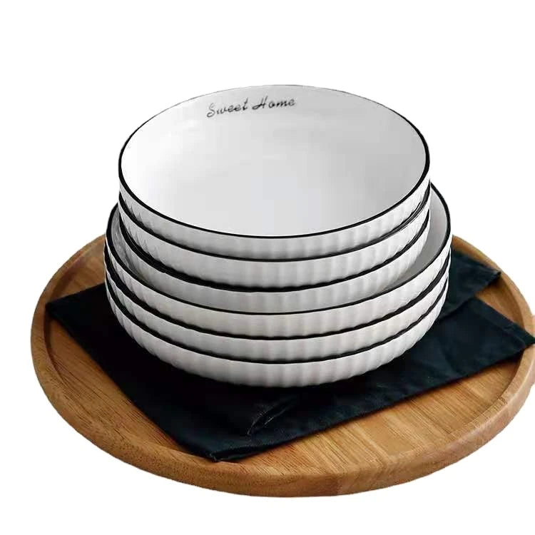 Factory Cheap Black Classic Wholesale  Ceramic Western Tableware Serving 7 Inch Round Plate