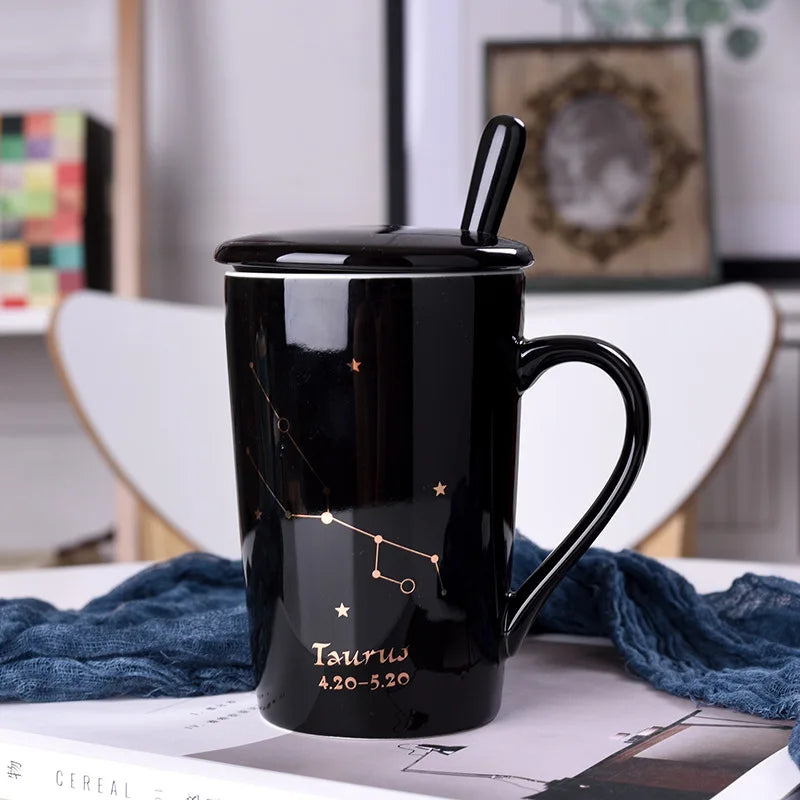 Custom logo Constellation Cup ceramic mug with lid and spoon Holiday gift mug