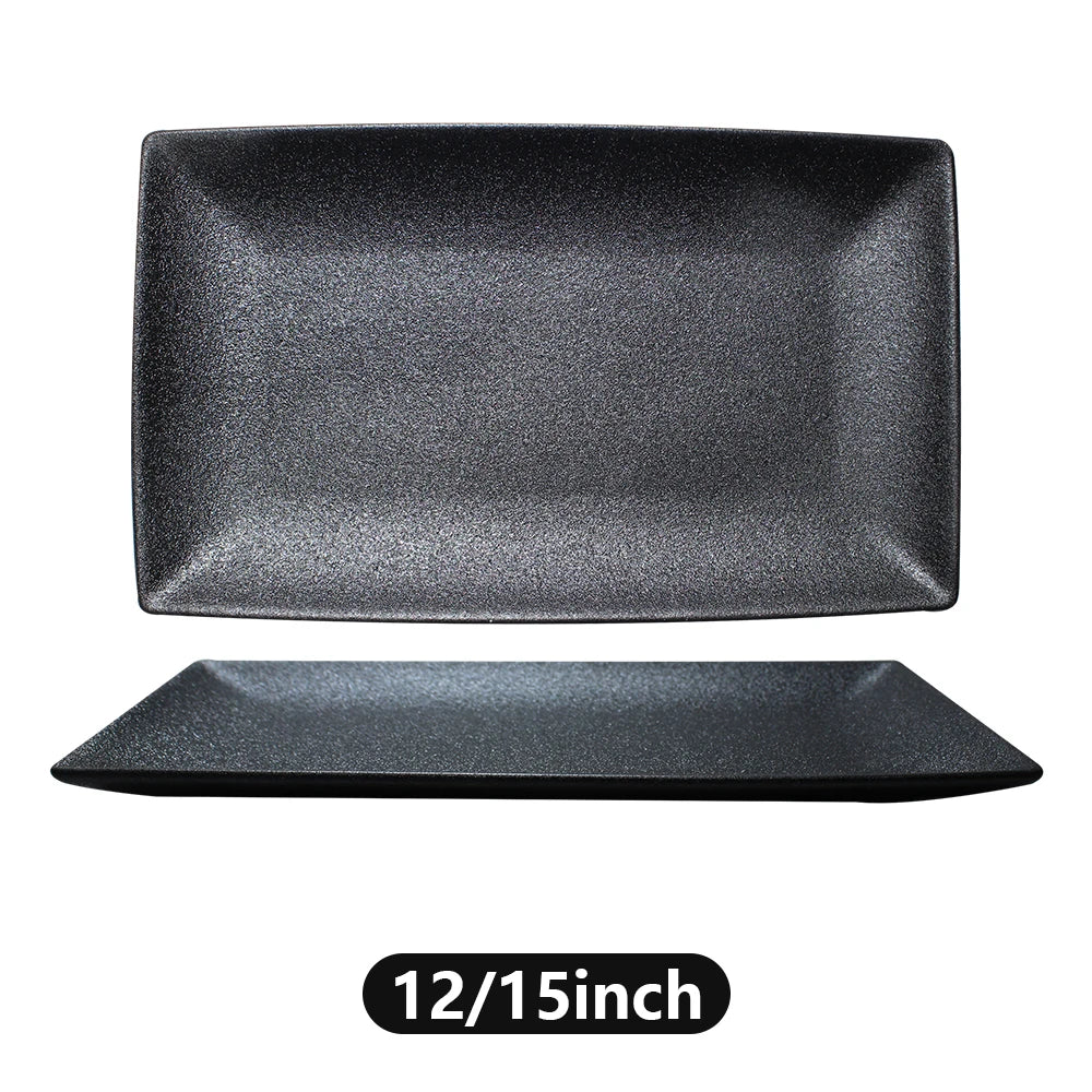 Black Glazed Rectangular Plate Ceramic Sushi Tray Porcelain Cake Plate Tray tableware set for 12 persons black matt