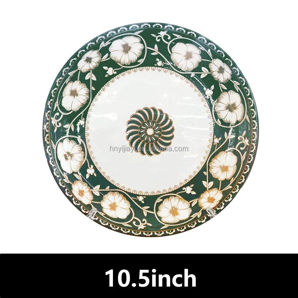 JIUWANG vintage restaurant ceramic porcelain  flower flatware 12inch 10inch 8inch blue fine bone china dinner plates for 12 peop