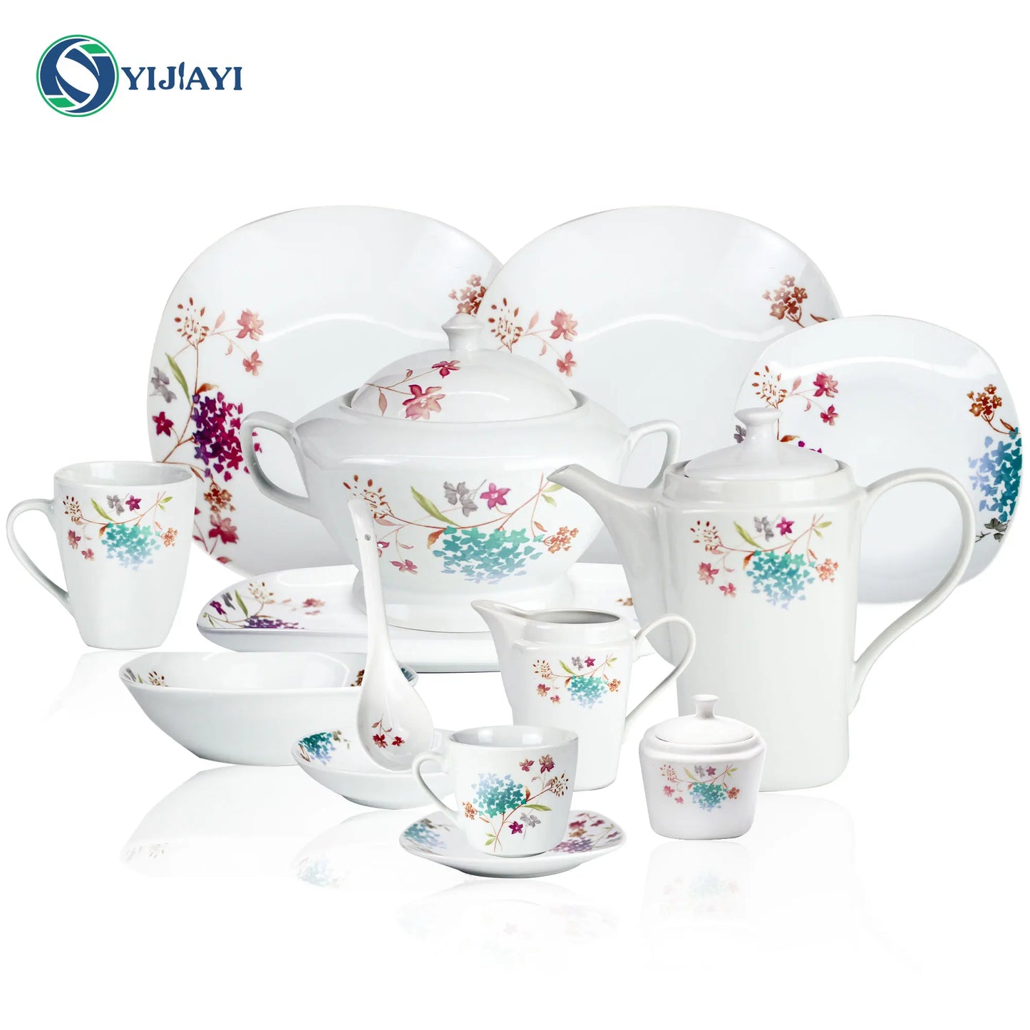 JIUWANG Wholesale Customize Pakistan Ceramic Dinnerware Set 20 pcs 47pcs 56pcs 72pcs with color gift box packing