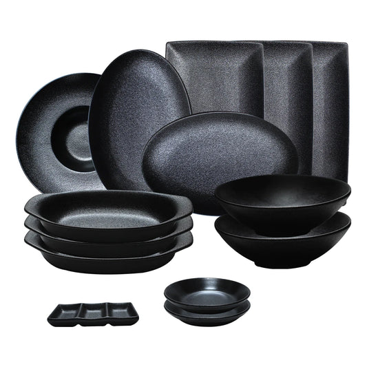 Chaozhou Ceramic Black side salad set Ceramic breakfast plates dishes set porcelain dinner set for catering restaurant hotel