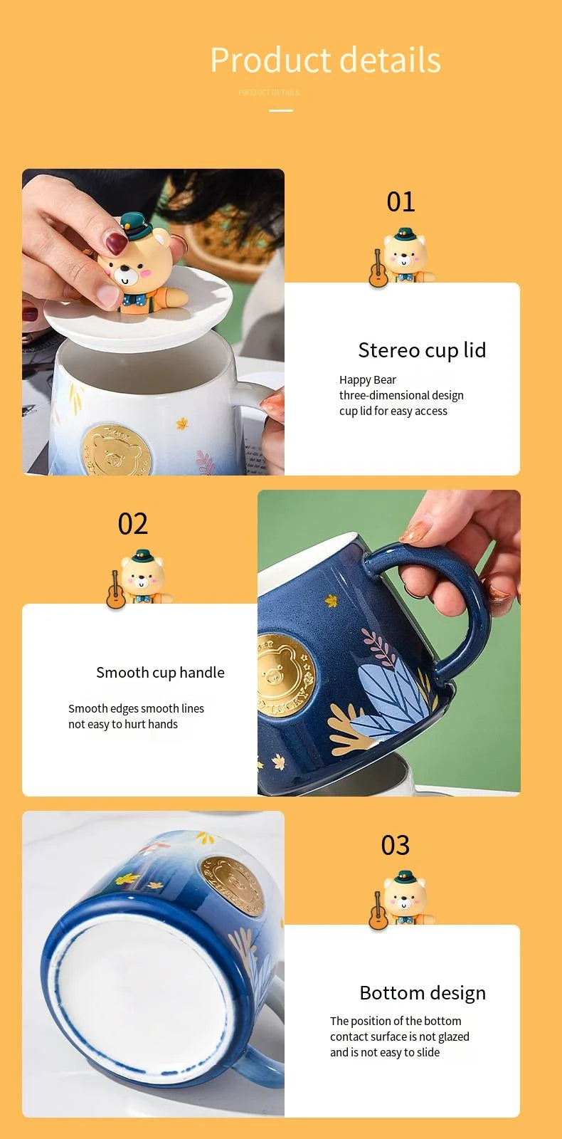 Ceramic Coffee Mug Cute Fun Cartoon Animal Office Mug with Spoon Lid Student Home Breakfast Cup Couple Creative Water Cup