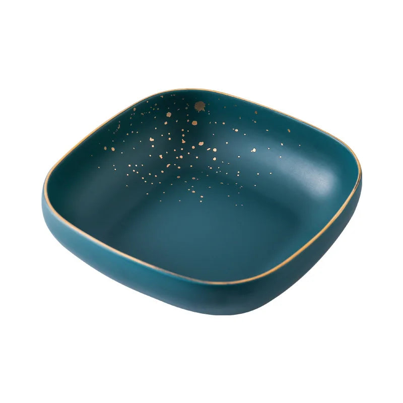 JIUWANG Retro Green Gold Rim Ceramic Tableware Bowl Plate Restaurant Hotel Ceramic Dishes & Plates