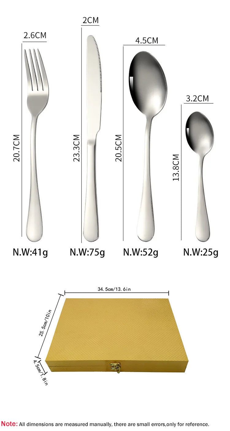 24 Piece cutlery golden silverware flatware spoon and fork set