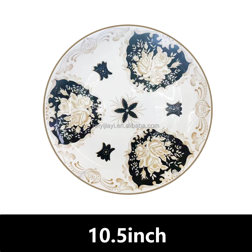 custom vintage restaurant ceramic porcelain  flower flatware 12inch 10inch 8inch blue fine bone china dinner plates for 12 peop