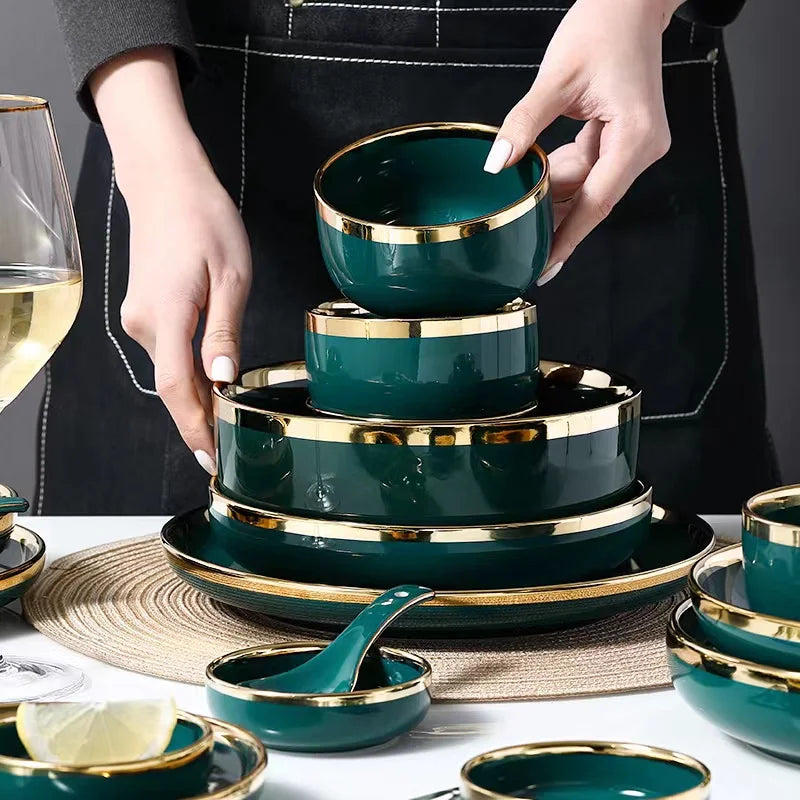 ins Luxury Phnom Penh Ceramic Dishes And Plates Tableware Emerald Green Home Dinner Steak Plate Set