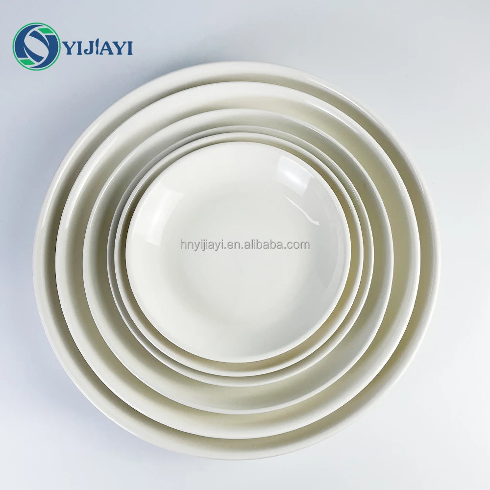 JiuWANG wholesale White ceramic  dishes restaurant  tableware dinner sets assiettes blancs dore en tonnes in bulk