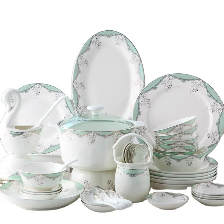 Alibaba Hot Selling Good Supplier Daily Use Ancient Style Printed Flower Opal Glass Luxury Dinner Set