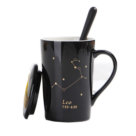 Custom logo Constellation Cup ceramic mug with lid and spoon Holiday gift mug