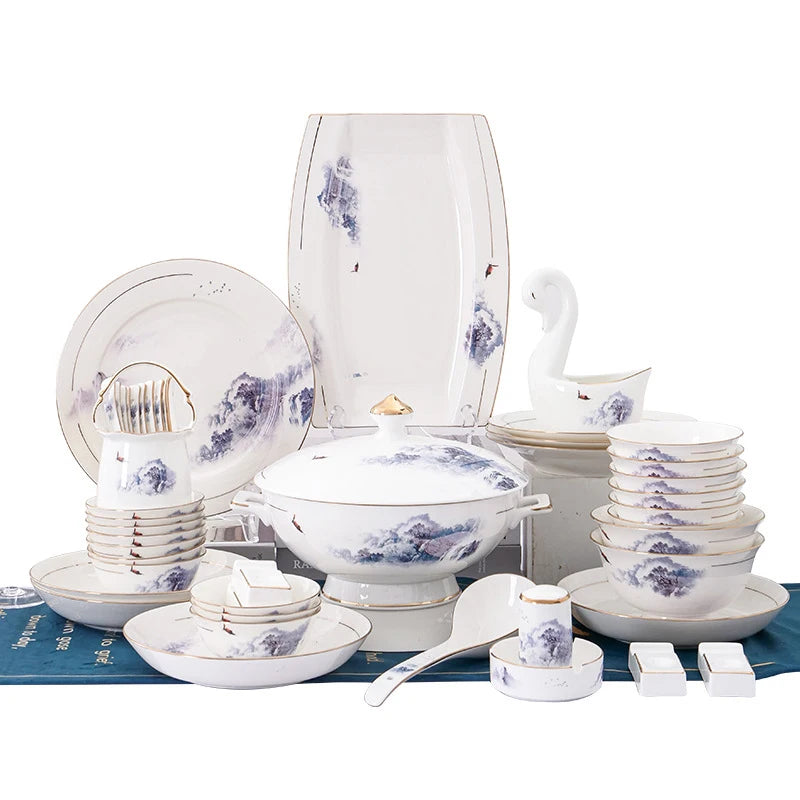 Wholesale 28 56 PCS Plate Bowl Dinnerware Fine NEW Bone China luxury  Dinner Sets