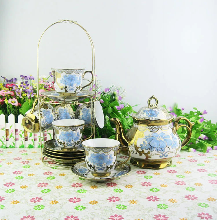 top seller Gold rim ethiopian porcelain tea sets with teapot ceramic tea pot and cup set