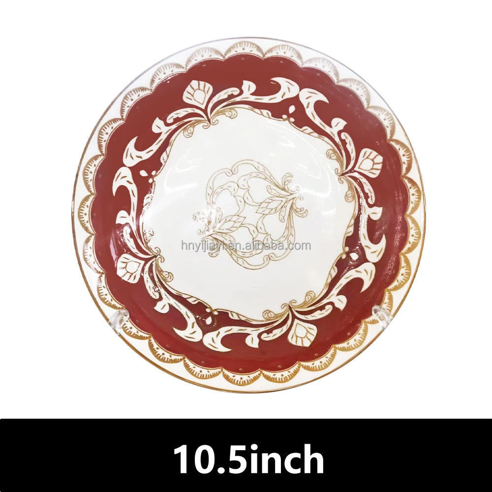 JIUWANG vintage ceramic porcelain  flower flatware 12inch 10inch 8inch blue fine bone china dinner plates for 12 people