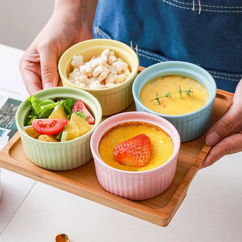 Ceramic Covered Souffle Cake Bowl With Lid Dishes Custard Pudding Cup Porcelain Ramekin For Baking Appliances